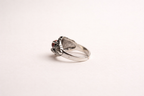 Red Stone Silver Carved Ring