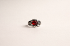 Red Stone Silver Carved Ring