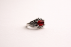 Red Stone Silver Carved Ring